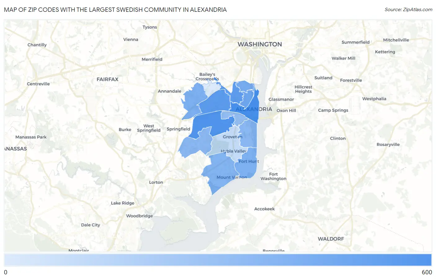 Zip Codes with the Largest Swedish Community in Alexandria Map