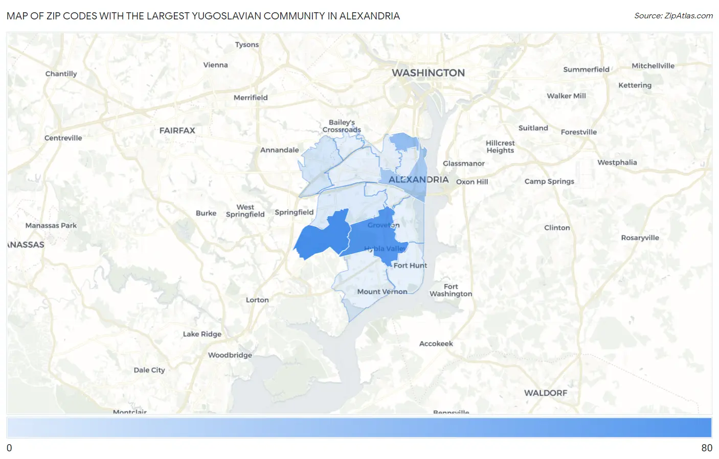 Zip Codes with the Largest Yugoslavian Community in Alexandria Map