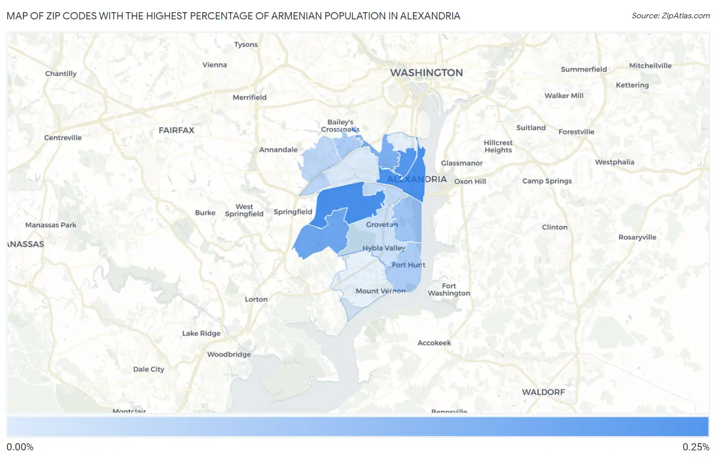Zip Codes with the Highest Percentage of Armenian Population in Alexandria Map