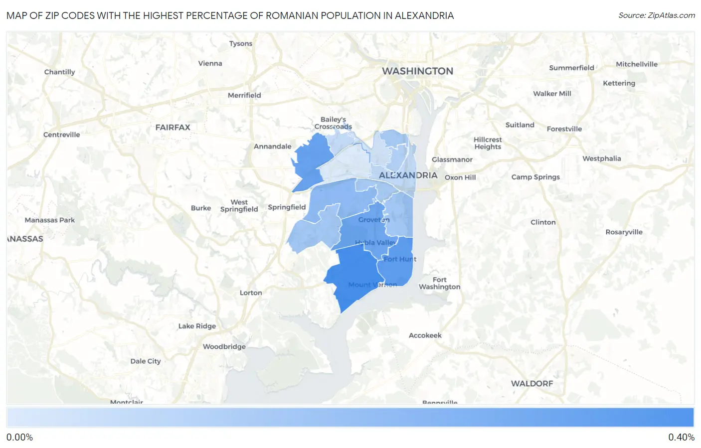Zip Codes with the Highest Percentage of Romanian Population in Alexandria Map