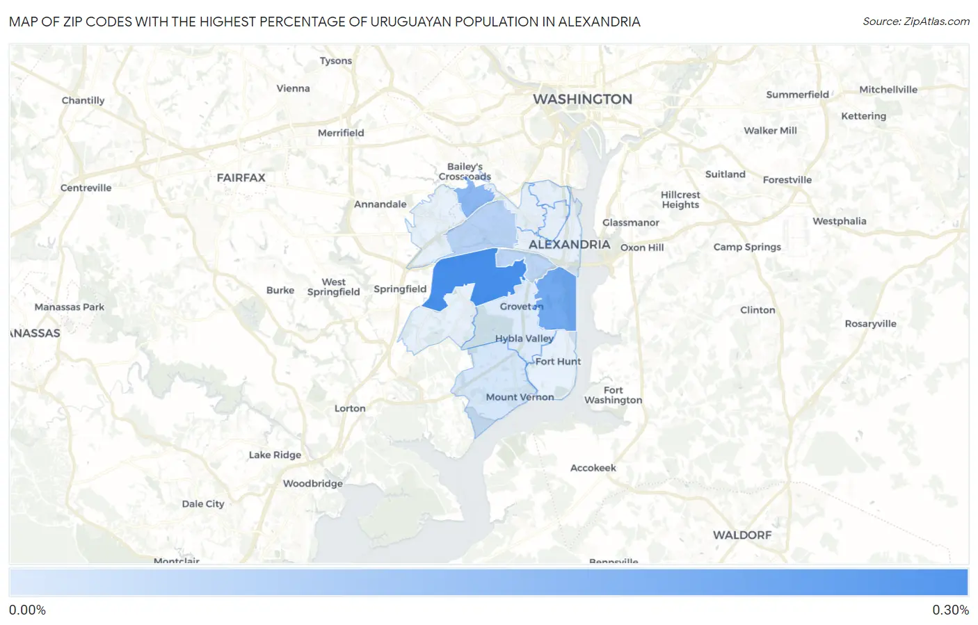 Zip Codes with the Highest Percentage of Uruguayan Population in Alexandria Map