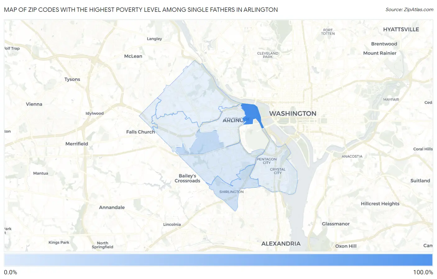 Zip Codes with the Highest Poverty Level Among Single Fathers in Arlington Map