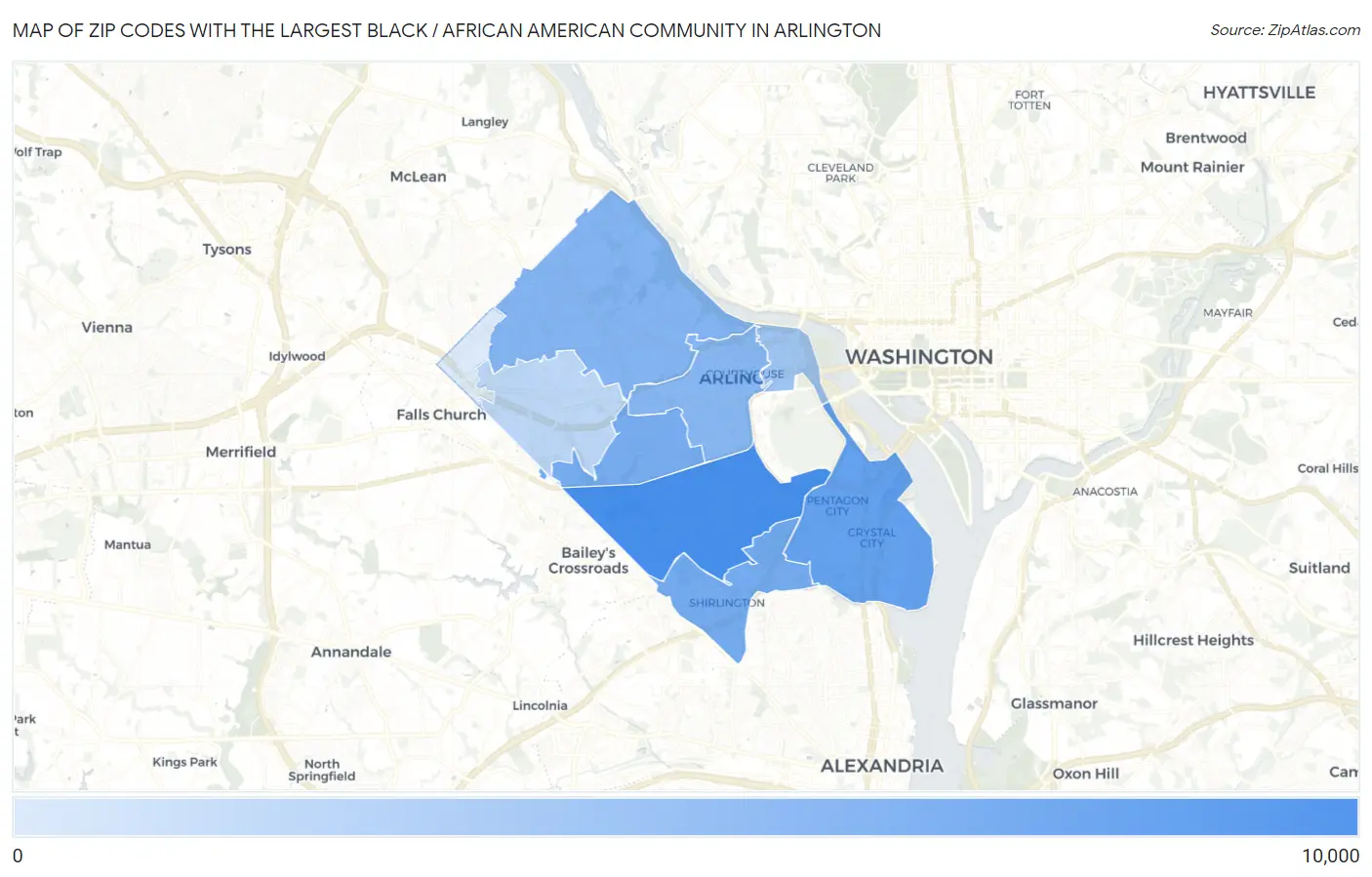 Zip Codes with the Largest Black / African American Community in Arlington Map