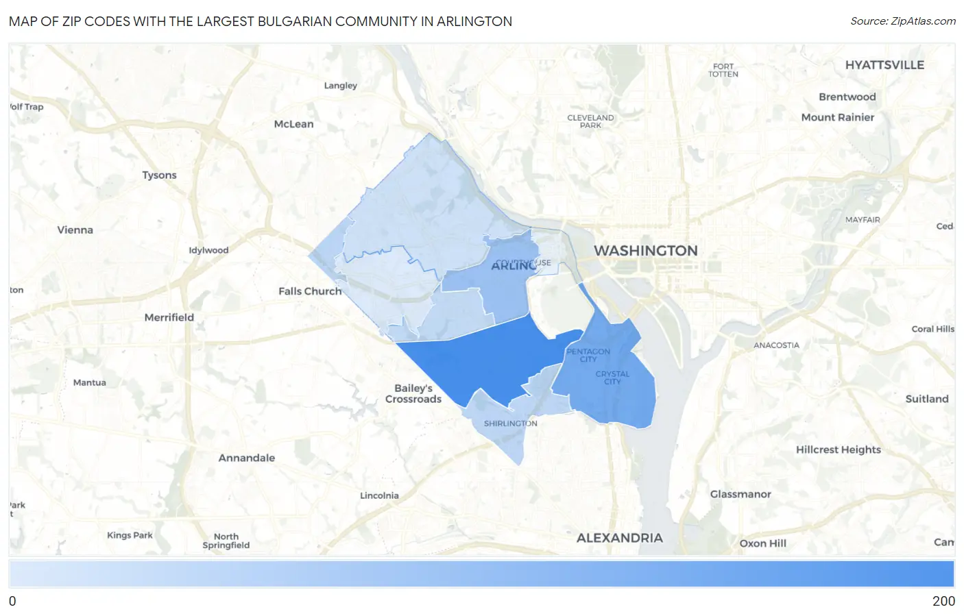 Zip Codes with the Largest Bulgarian Community in Arlington Map