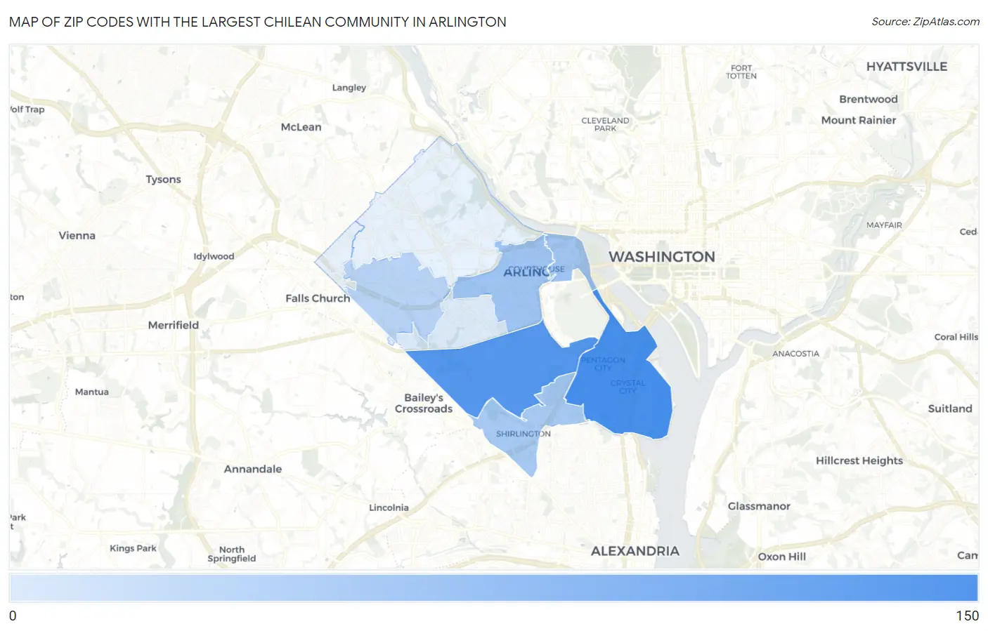 Zip Codes with the Largest Chilean Community in Arlington Map