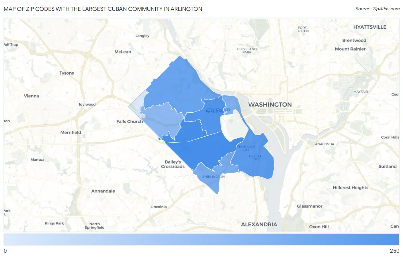 Zip Codes with the Largest Cuban Community in Arlington Map