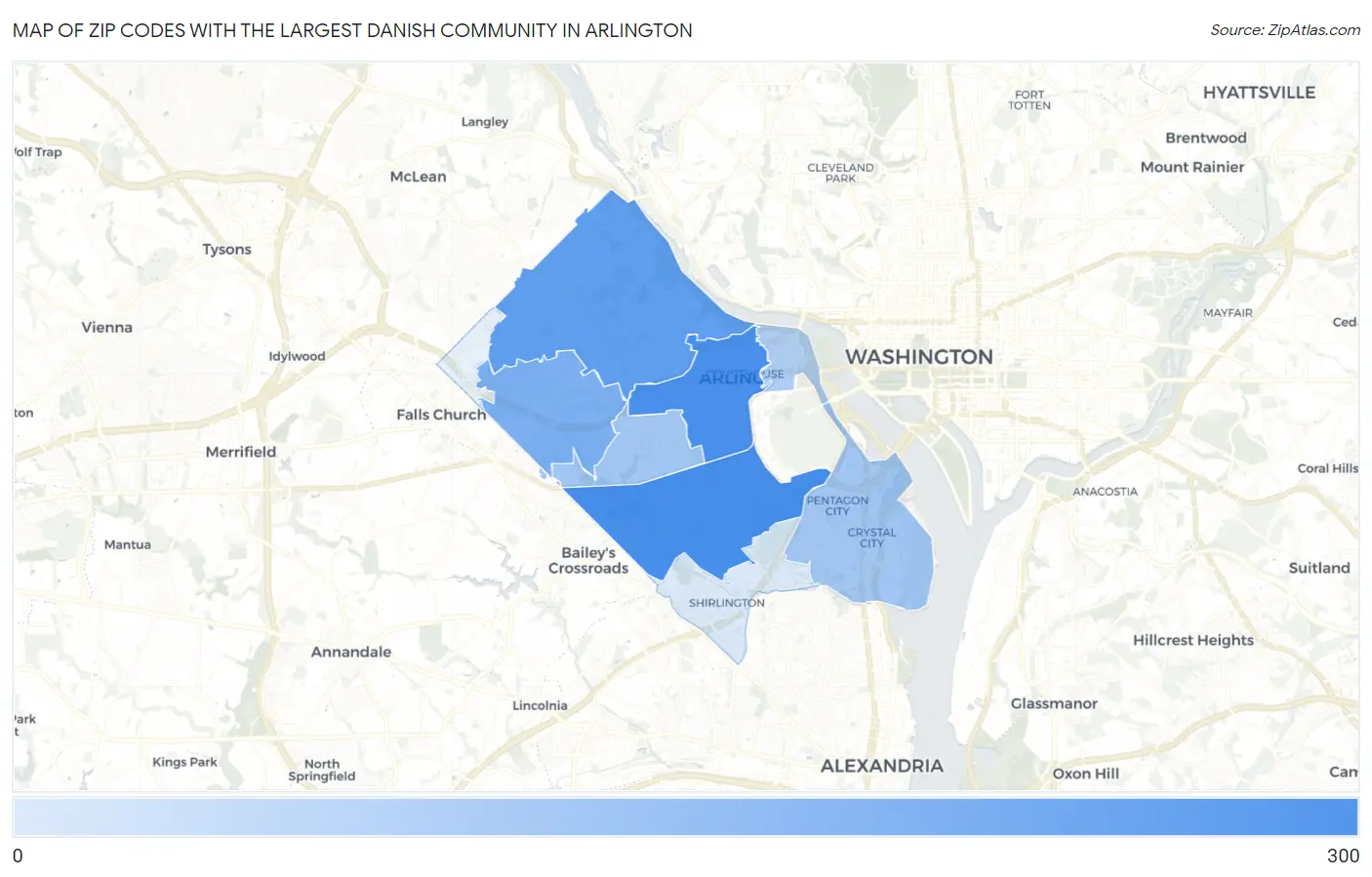 Zip Codes with the Largest Danish Community in Arlington Map