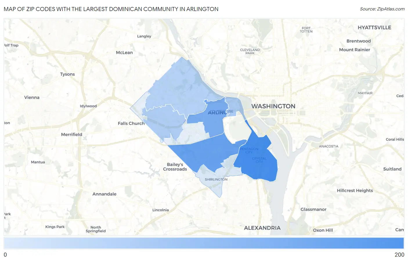 Zip Codes with the Largest Dominican Community in Arlington Map