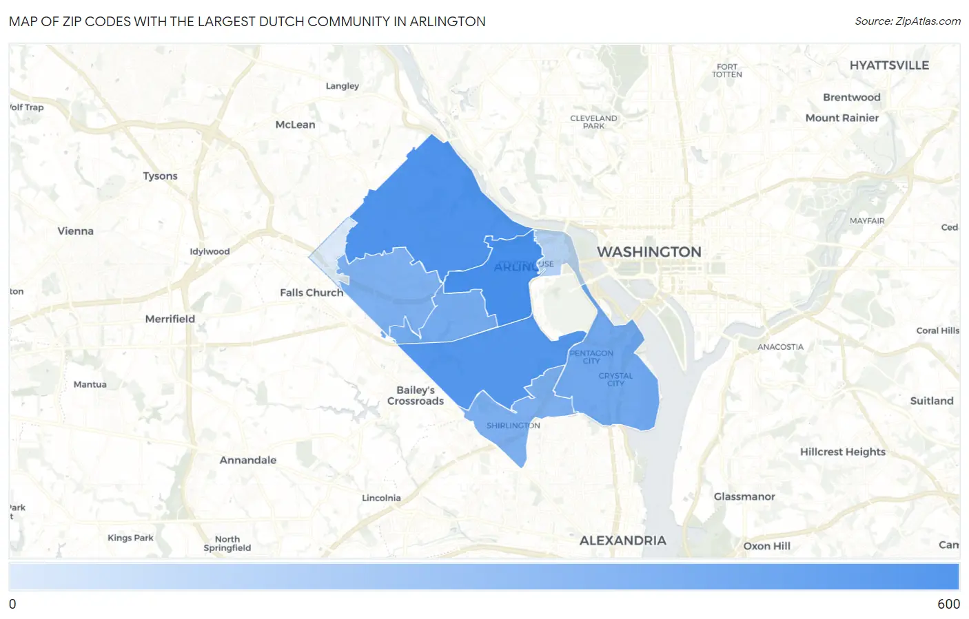 Zip Codes with the Largest Dutch Community in Arlington Map