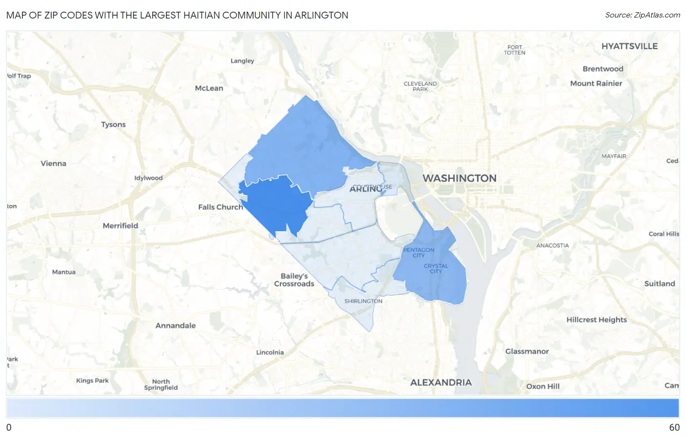 Zip Codes with the Largest Haitian Community in Arlington Map