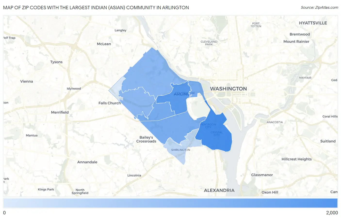 Zip Codes with the Largest Indian (Asian) Community in Arlington Map