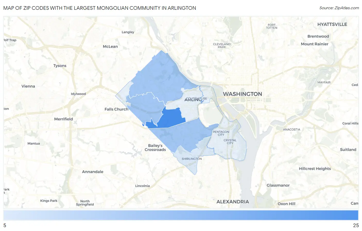 Zip Codes with the Largest Mongolian Community in Arlington Map