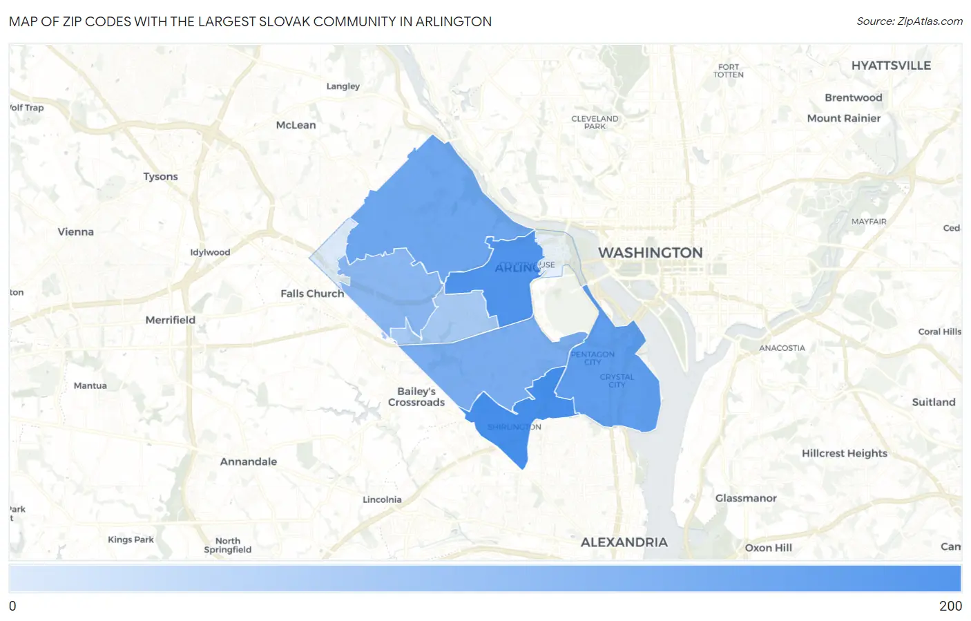 Zip Codes with the Largest Slovak Community in Arlington Map