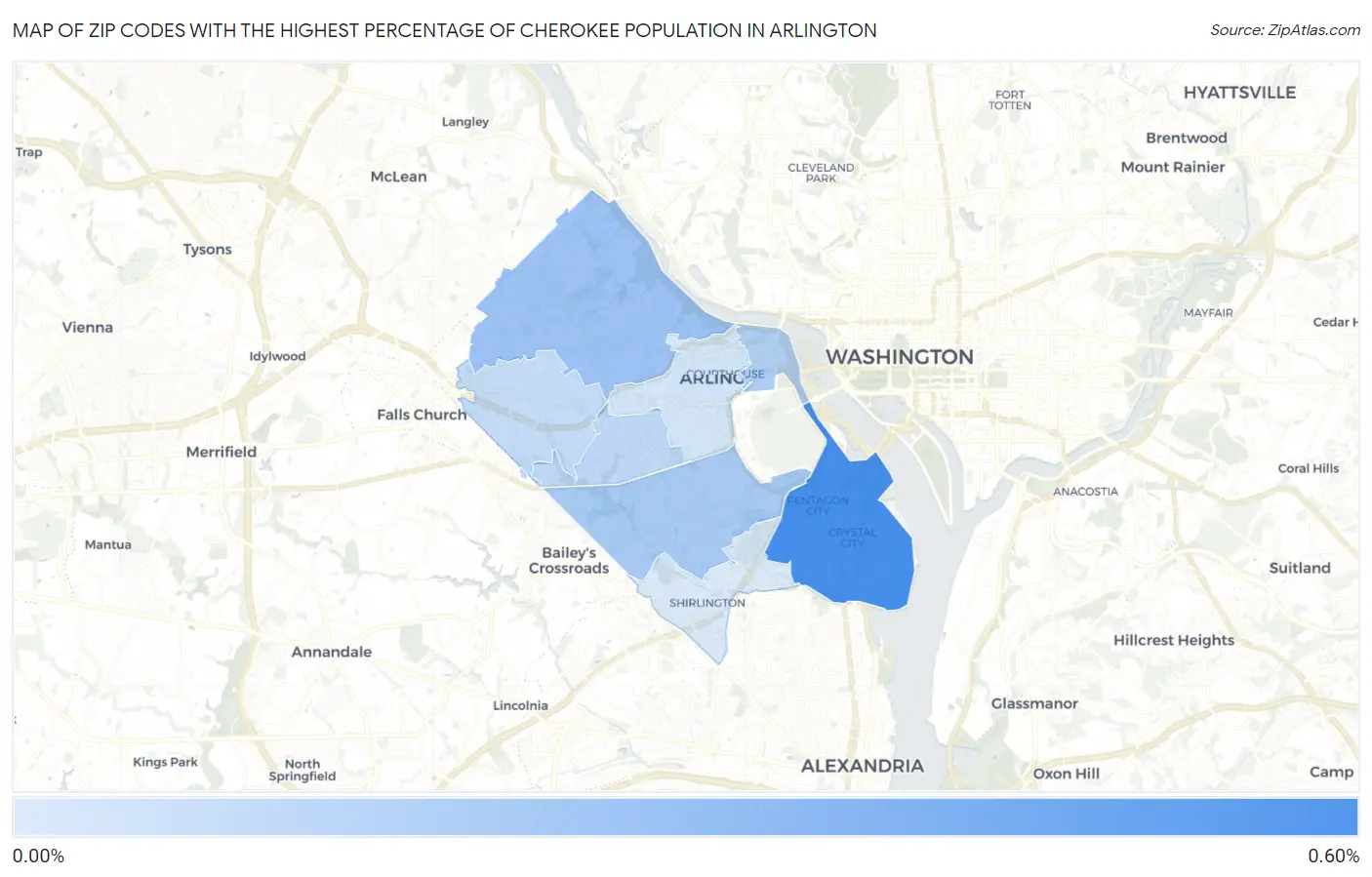 Zip Codes with the Highest Percentage of Cherokee Population in Arlington Map