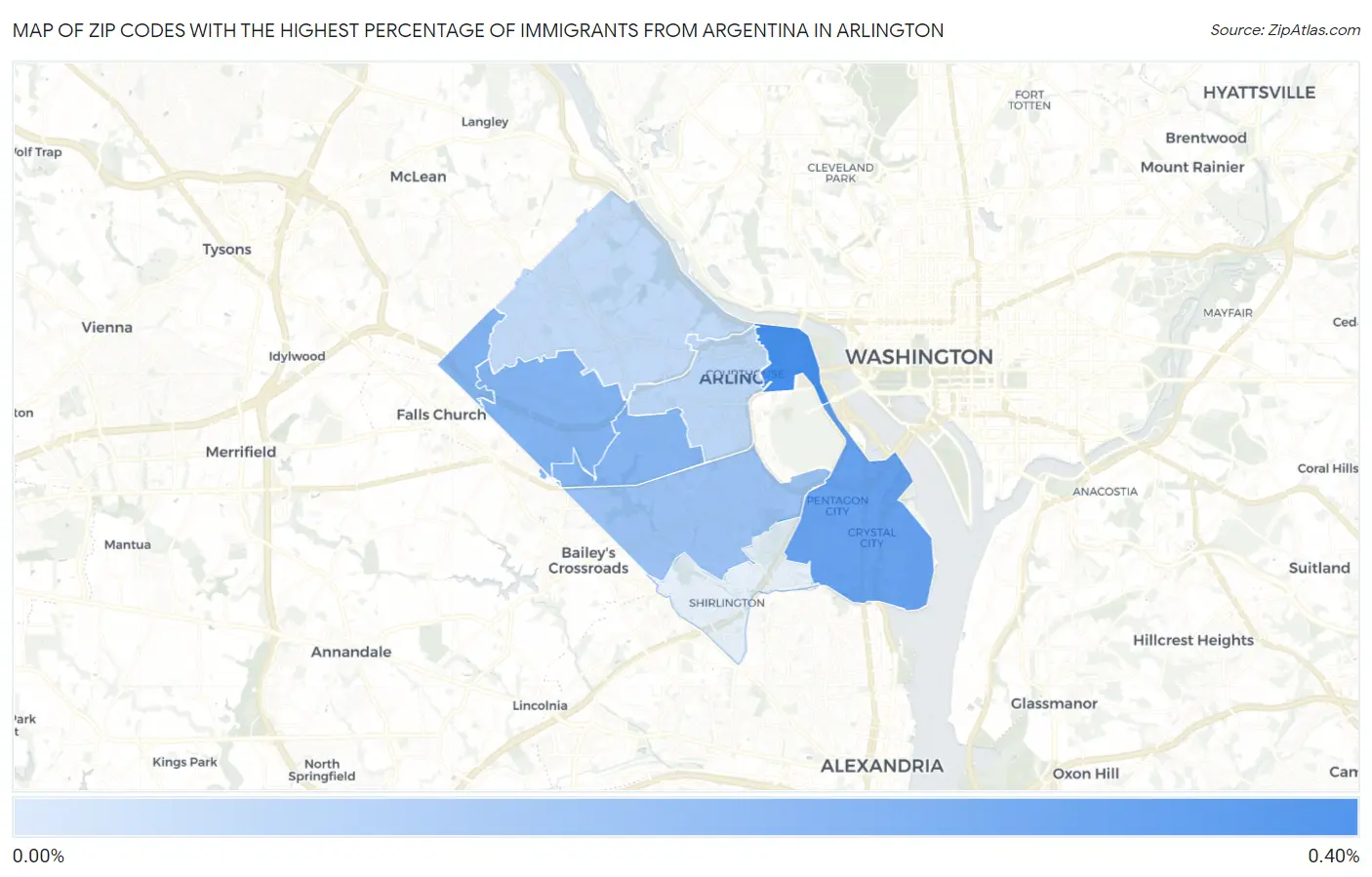 Zip Codes with the Highest Percentage of Immigrants from Argentina in Arlington Map