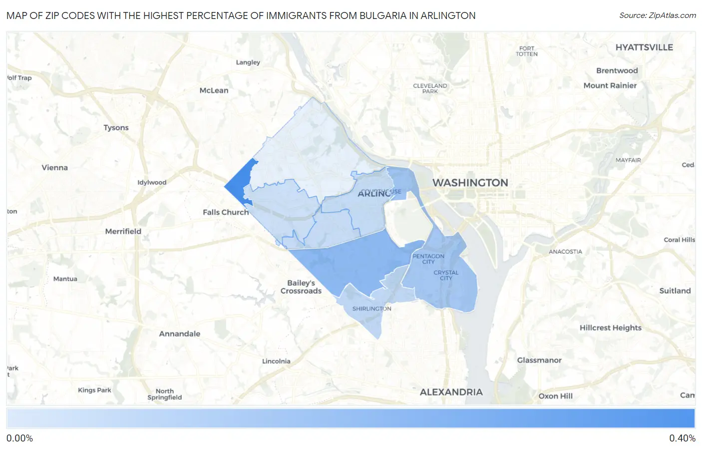Zip Codes with the Highest Percentage of Immigrants from Bulgaria in Arlington Map