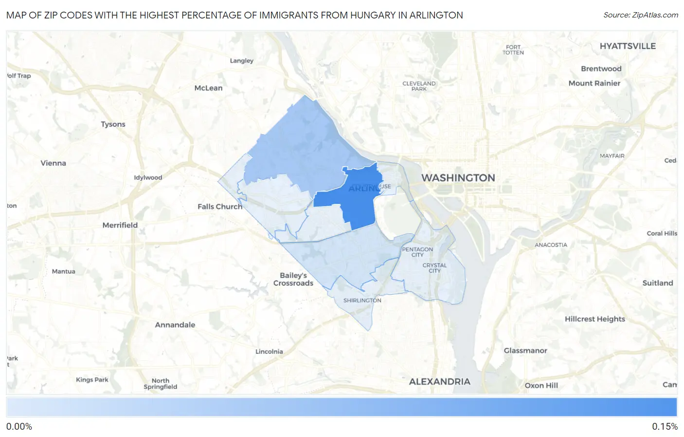 Zip Codes with the Highest Percentage of Immigrants from Hungary in Arlington Map