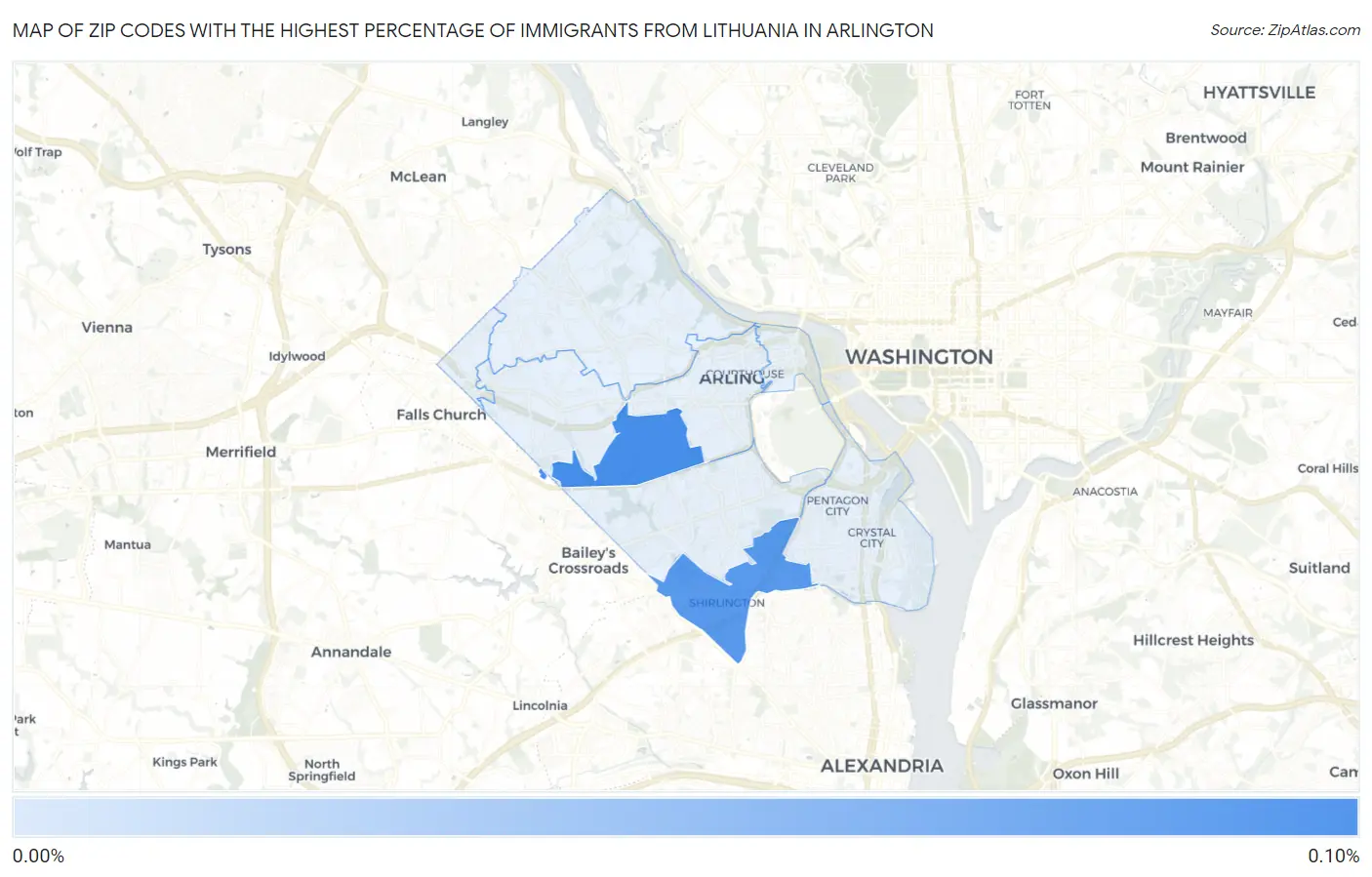 Zip Codes with the Highest Percentage of Immigrants from Lithuania in Arlington Map