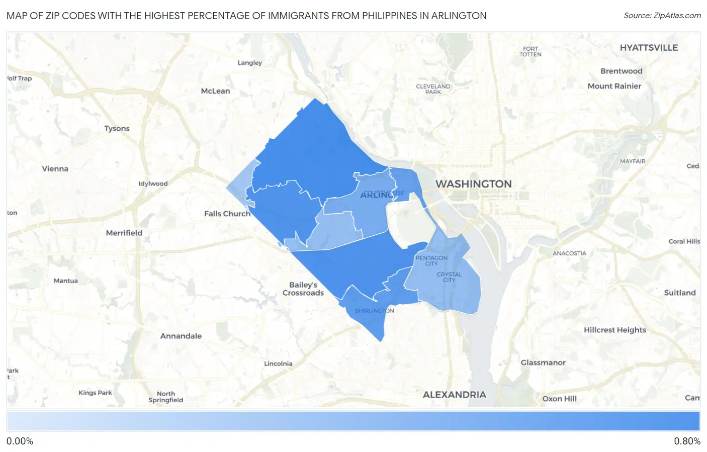Zip Codes with the Highest Percentage of Immigrants from Philippines in Arlington Map