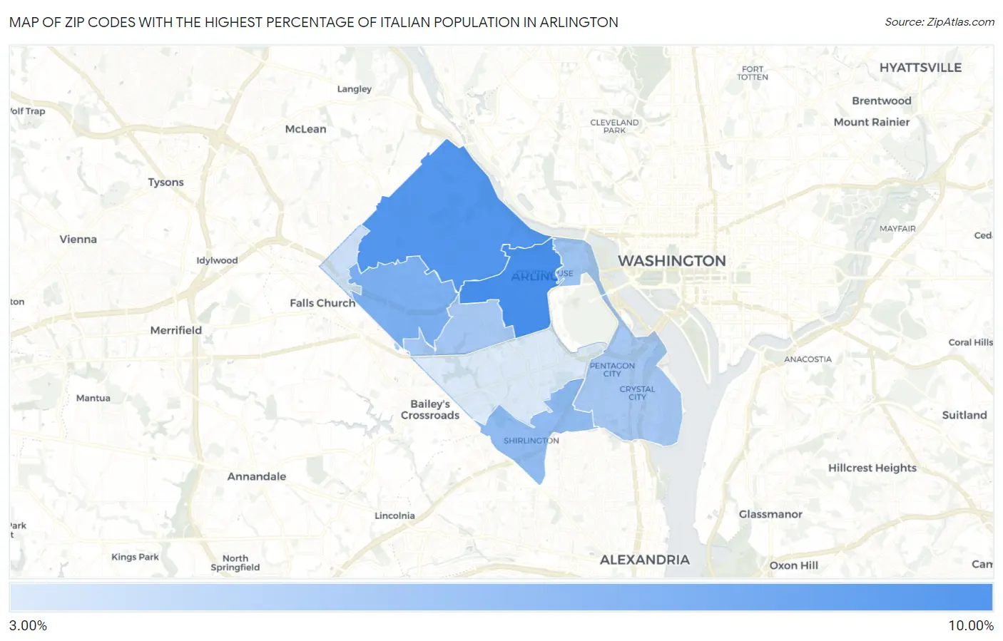 Zip Codes with the Highest Percentage of Italian Population in Arlington Map