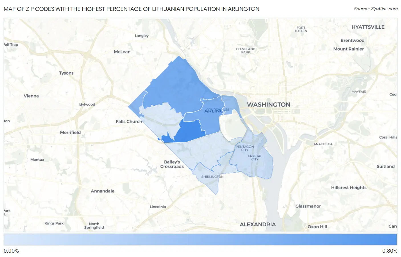 Zip Codes with the Highest Percentage of Lithuanian Population in Arlington Map