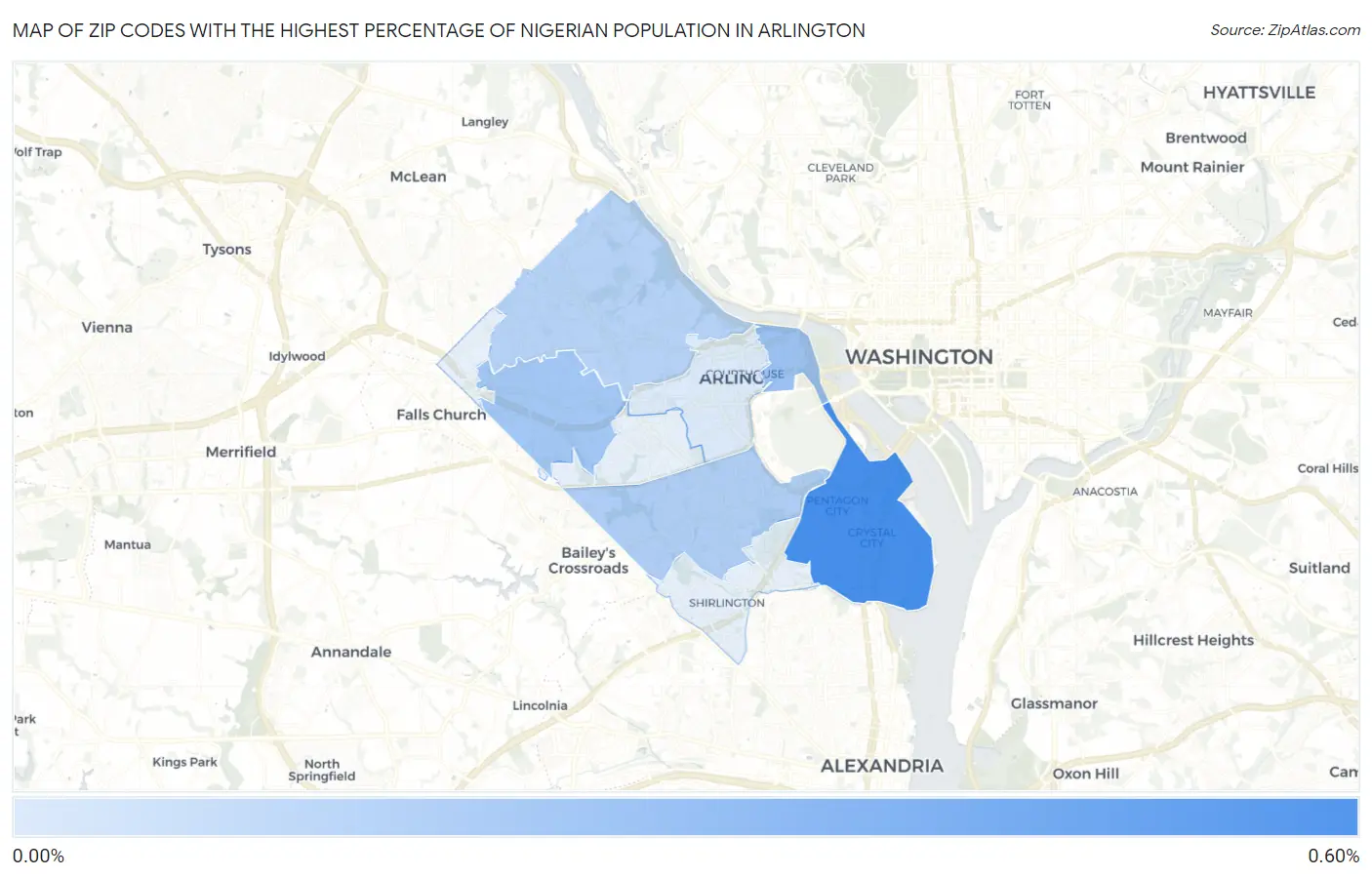 Zip Codes with the Highest Percentage of Nigerian Population in Arlington Map