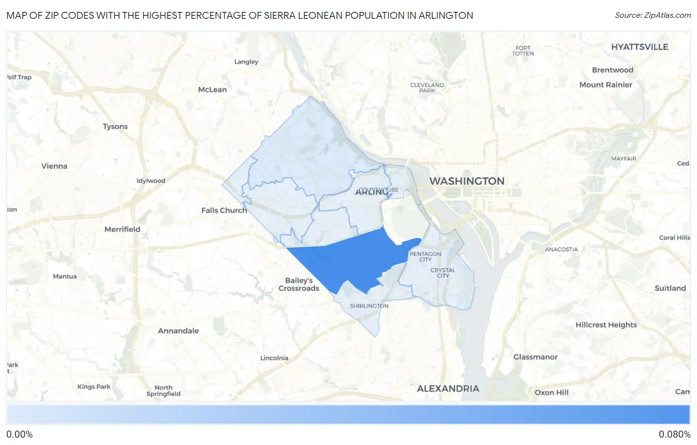 Zip Codes with the Highest Percentage of Sierra Leonean Population in Arlington Map