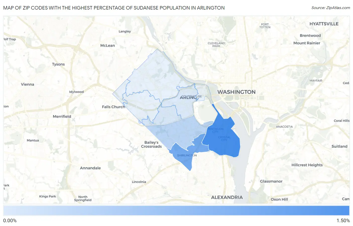 Zip Codes with the Highest Percentage of Sudanese Population in Arlington Map