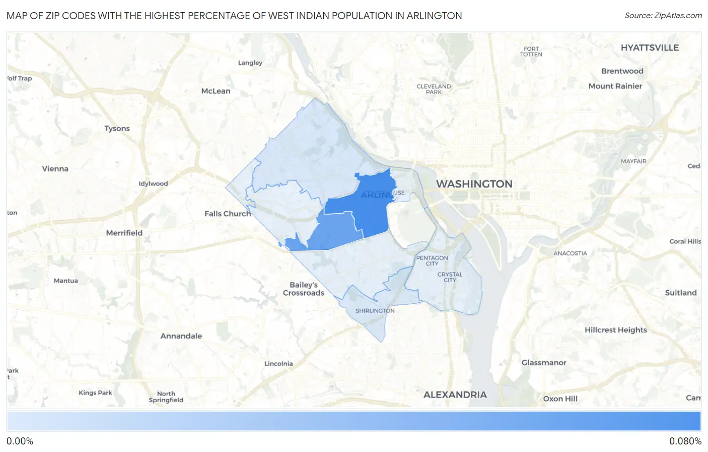 Zip Codes with the Highest Percentage of West Indian Population in Arlington Map