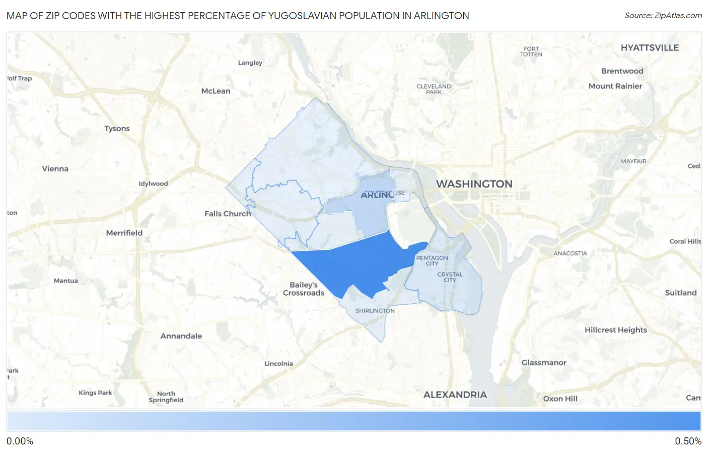 Zip Codes with the Highest Percentage of Yugoslavian Population in Arlington Map