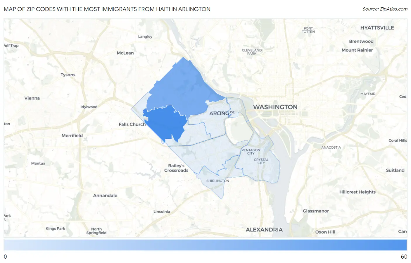 Zip Codes with the Most Immigrants from Haiti in Arlington Map