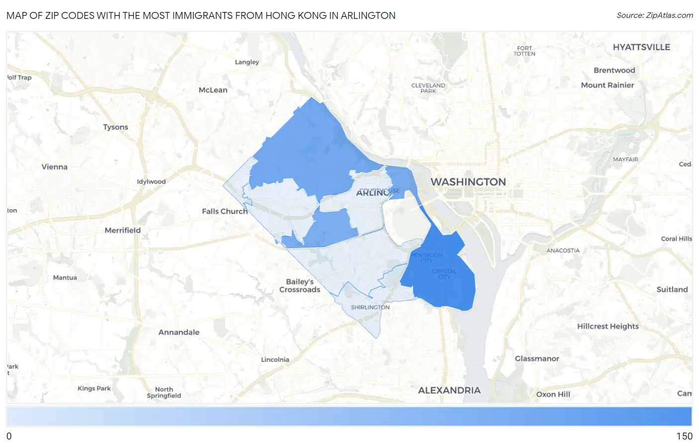 Zip Codes with the Most Immigrants from Hong Kong in Arlington Map