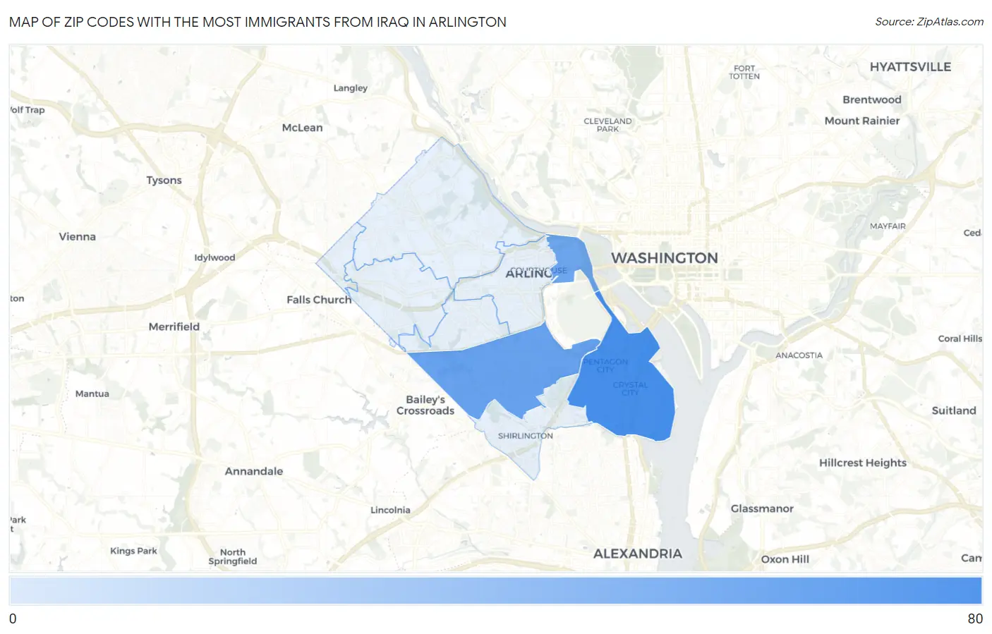 Zip Codes with the Most Immigrants from Iraq in Arlington Map