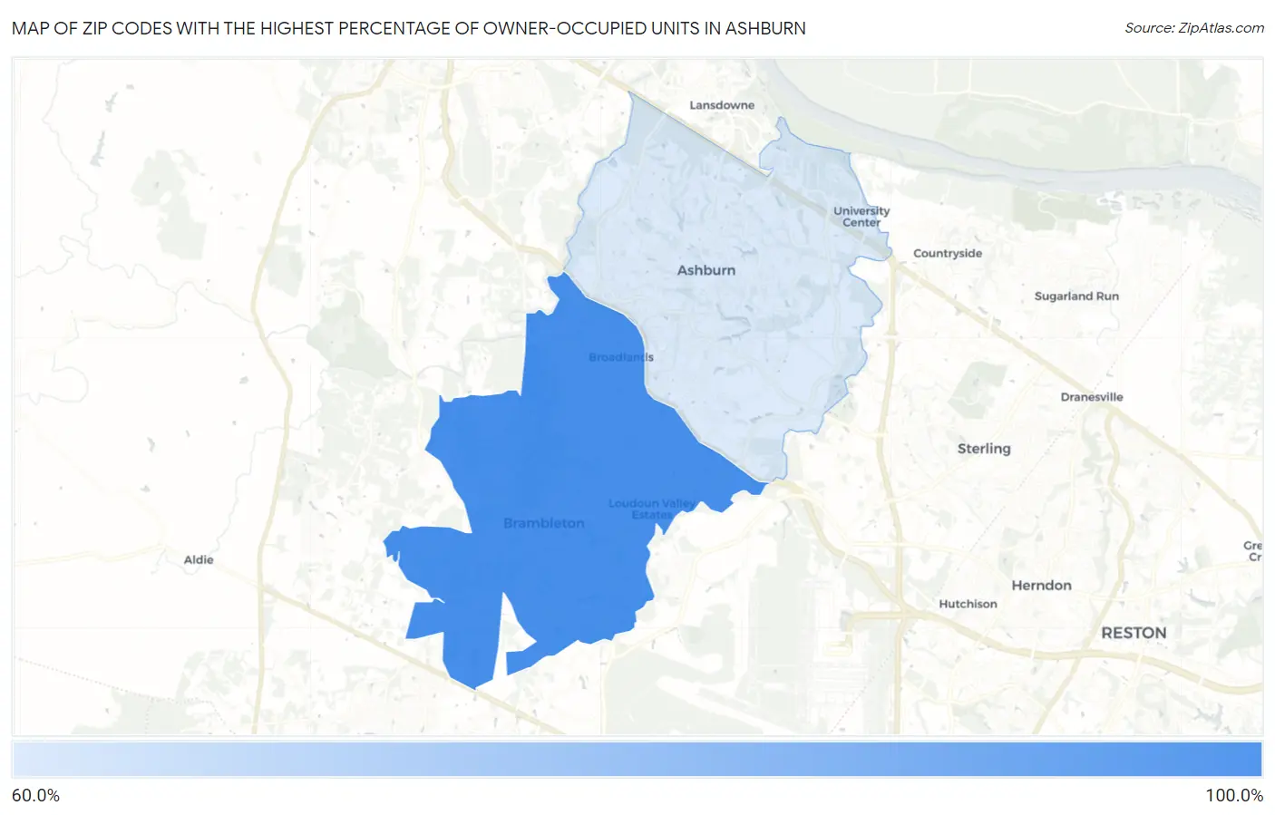 Zip Codes with the Highest Percentage of Owner-Occupied Units in Ashburn Map