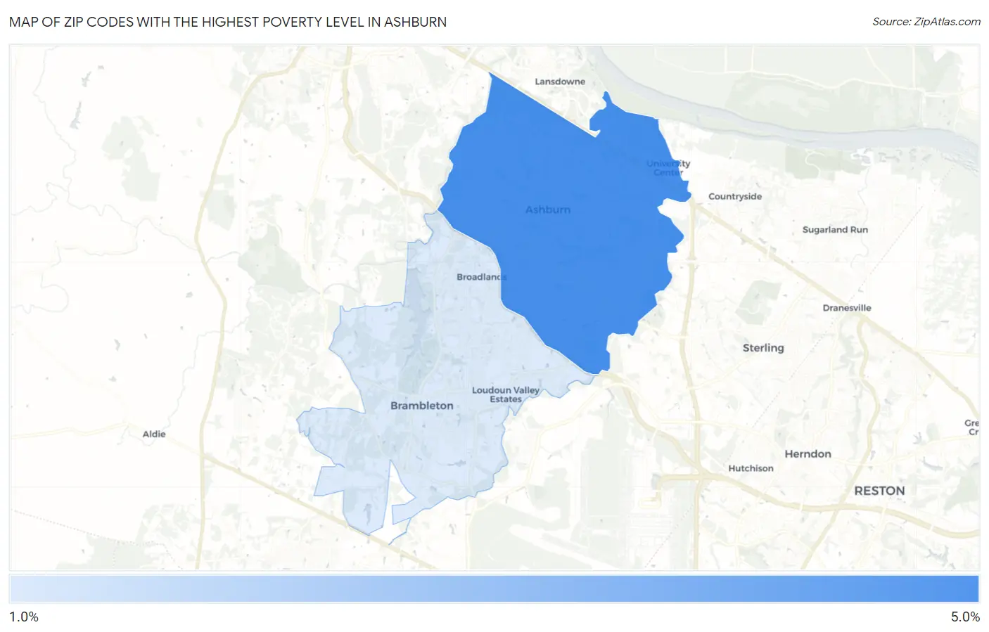 Zip Codes with the Highest Poverty Level in Ashburn Map
