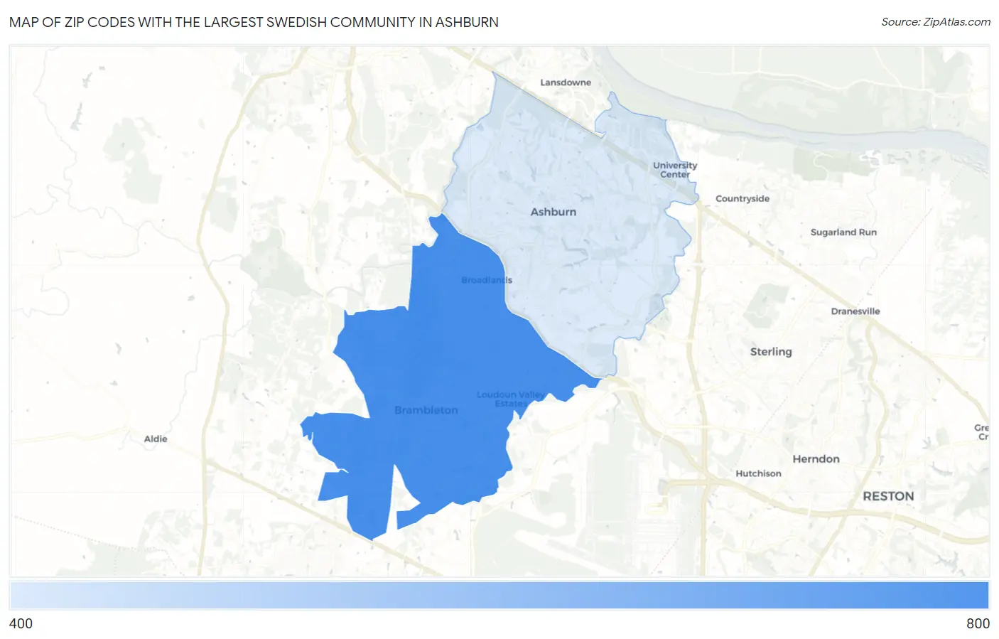 Zip Codes with the Largest Swedish Community in Ashburn Map