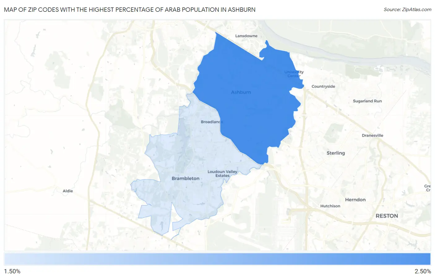 Zip Codes with the Highest Percentage of Arab Population in Ashburn Map