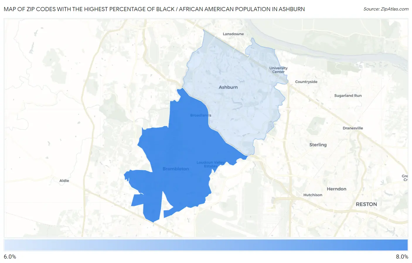 Zip Codes with the Highest Percentage of Black / African American Population in Ashburn Map
