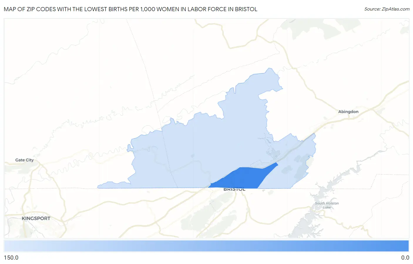 Zip Codes with the Lowest Births per 1,000 Women in Labor Force in Bristol Map