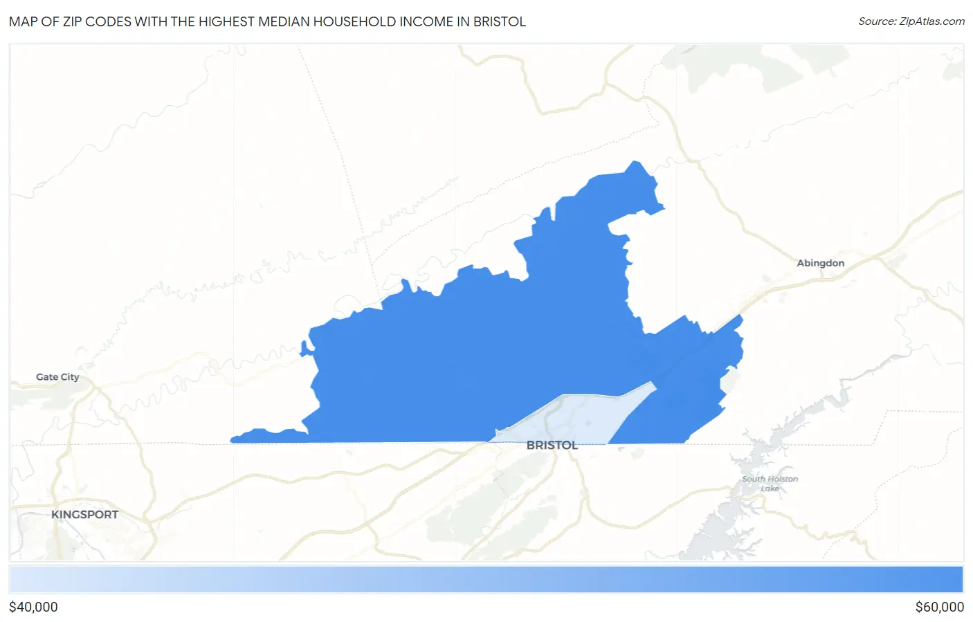 Zip Codes with the Highest Median Household Income in Bristol Map