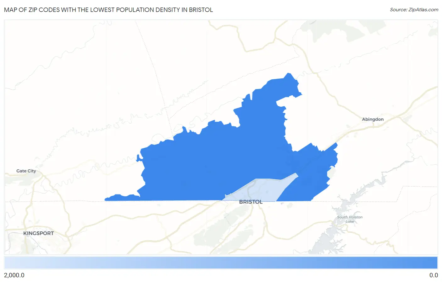 Zip Codes with the Lowest Population Density in Bristol Map