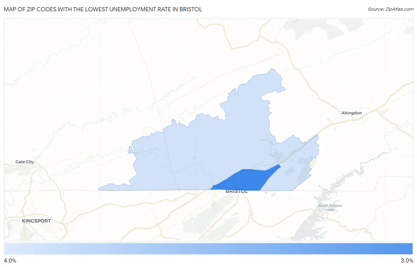 Zip Codes with the Lowest Unemployment Rate in Bristol Map