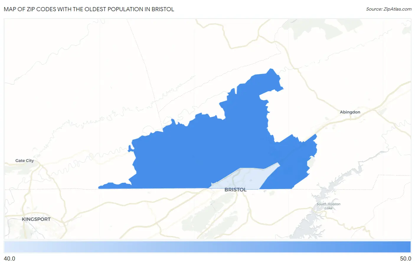 Zip Codes with the Oldest Population in Bristol Map