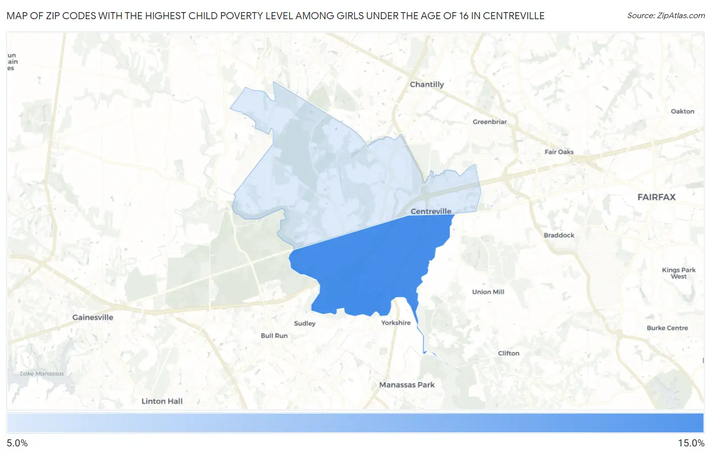 Zip Codes with the Highest Child Poverty Level Among Girls Under the Age of 16 in Centreville Map