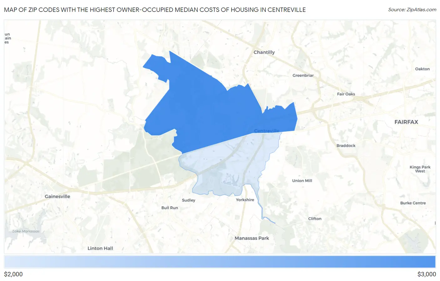 Zip Codes with the Highest Owner-Occupied Median Costs of Housing in Centreville Map