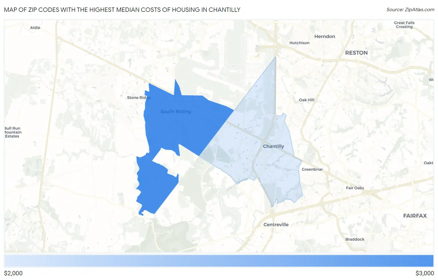 Zip Codes with the Highest Median Costs of Housing in Chantilly Map