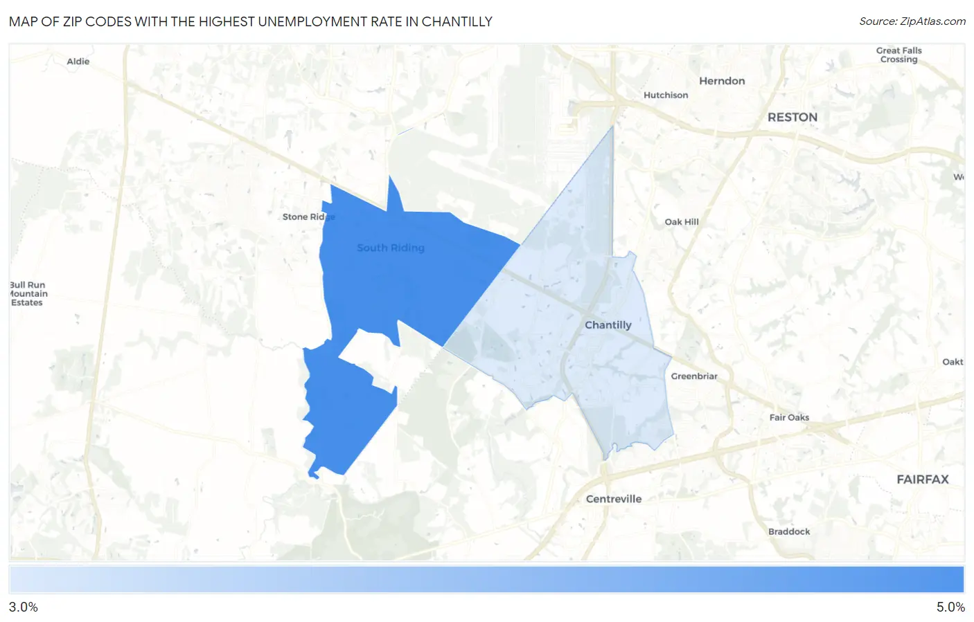 Zip Codes with the Highest Unemployment Rate in Chantilly Map