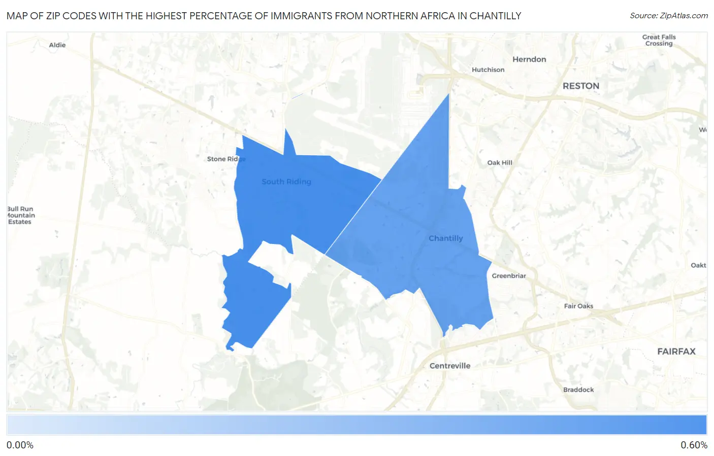 Zip Codes with the Highest Percentage of Immigrants from Northern Africa in Chantilly Map