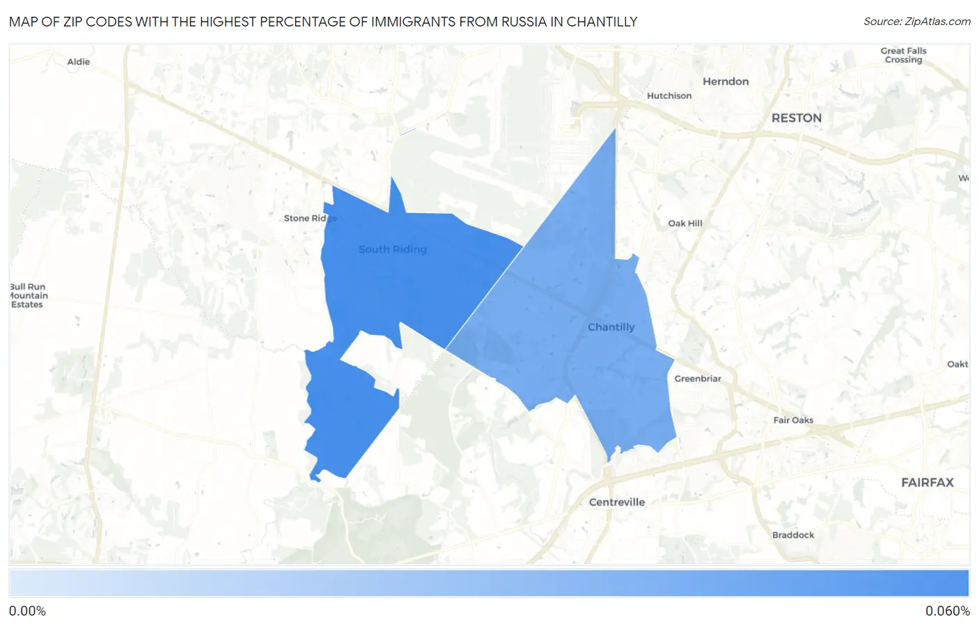 Zip Codes with the Highest Percentage of Immigrants from Russia in Chantilly Map