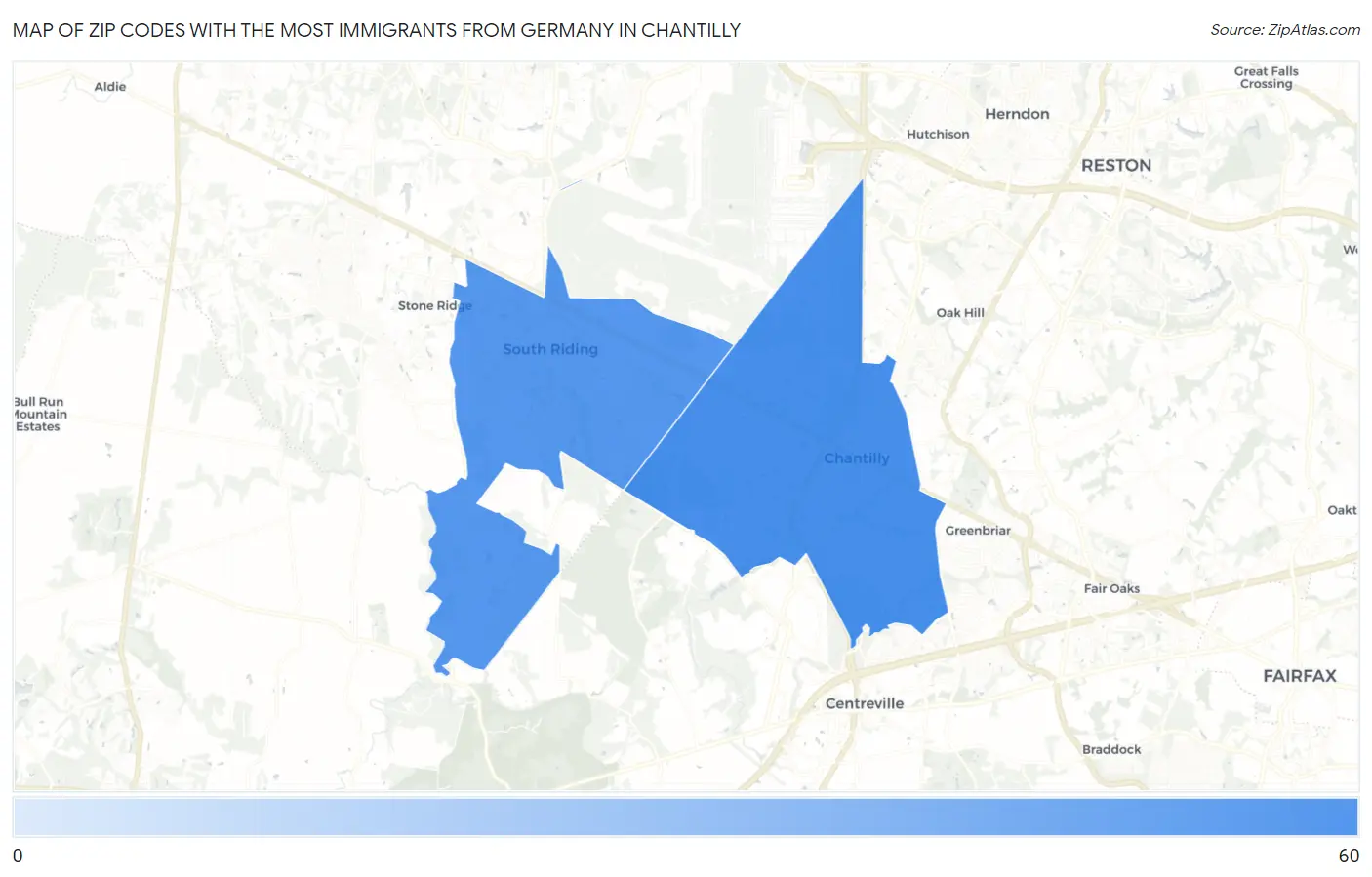 Zip Codes with the Most Immigrants from Germany in Chantilly Map